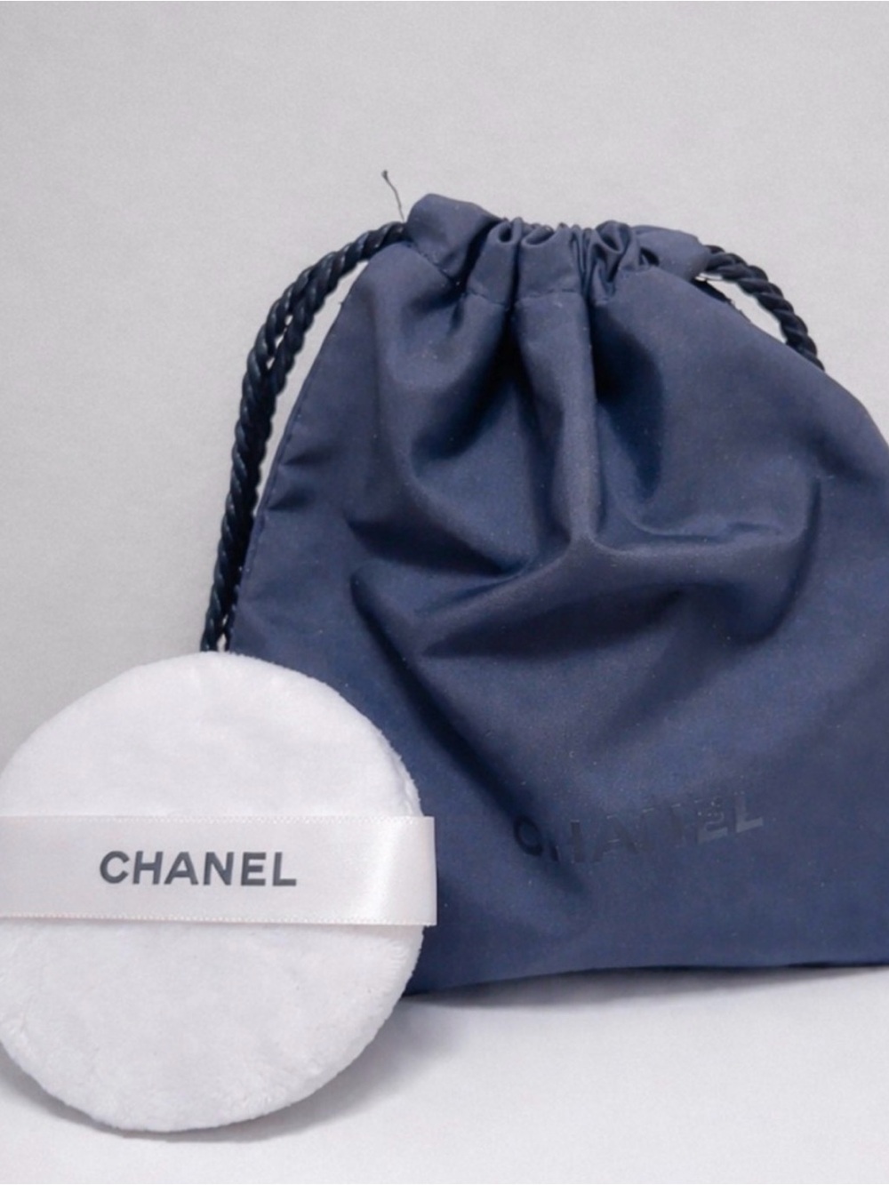 CHANEL Drawstring Cosmetic Pouch & Powder Puff Set New Travel Bag